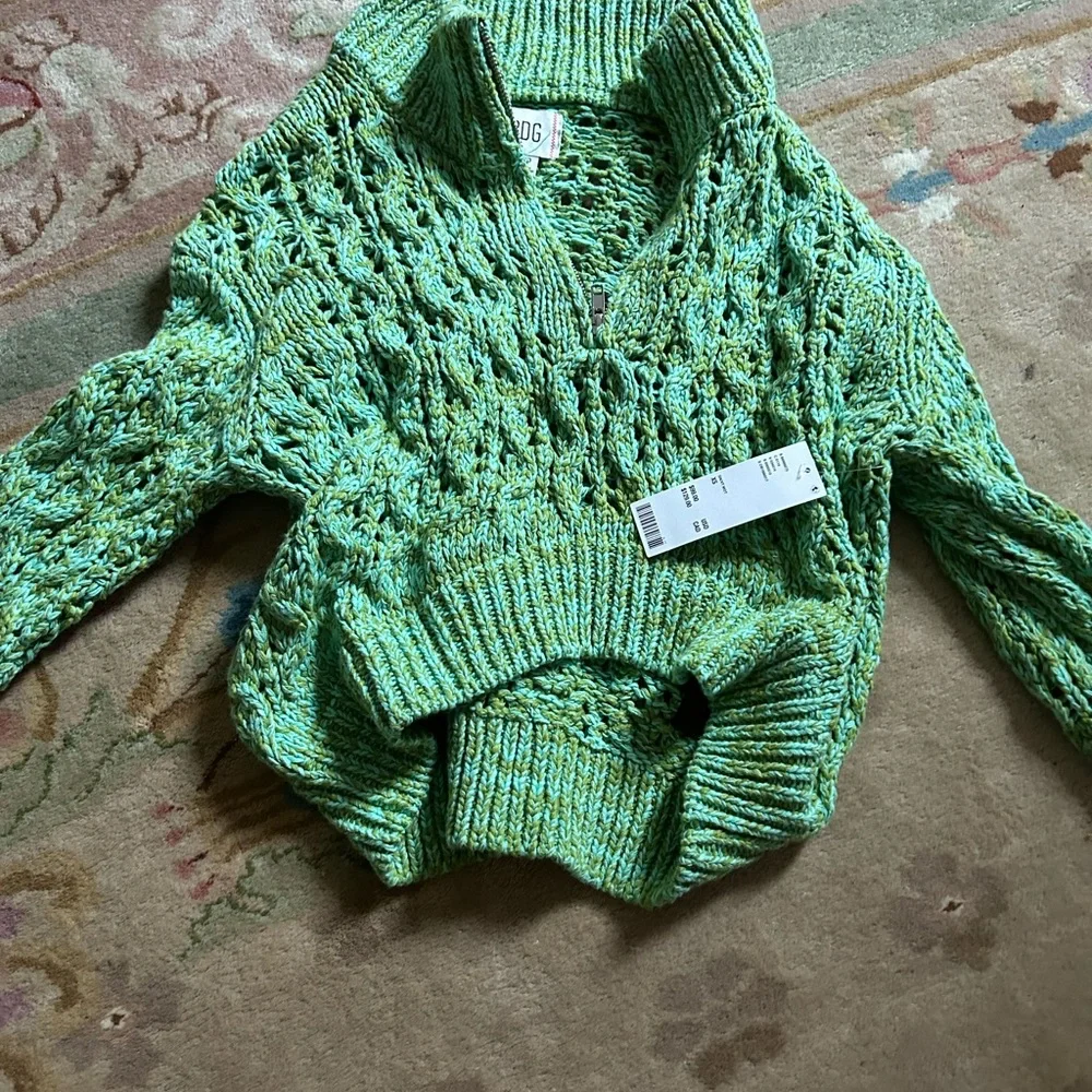 uo cropped knit zip up green cardigan xs - Picture 2 of 3